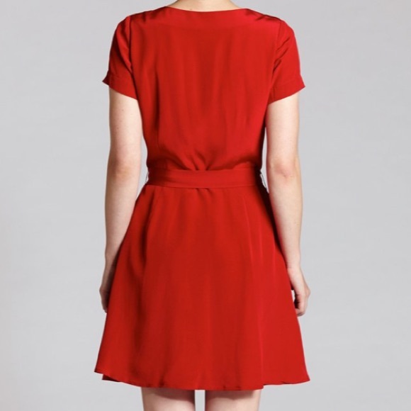 L’école Des Femmes Designer Little Red Dress Button Up 100% Crepe Silk - Picture 4 of 6